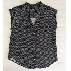 JACHS‎ Girlfriend Black White Mini Heart Print Button Up Cap Sleeve Top Womens M